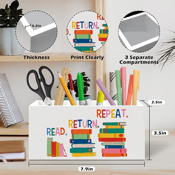 Book Lover Gifts Pen Holder, Book Reader Gifts Classroom Pen Pencil Holder Organizer for Desk Accessories, Bookish Wooden Box Desk Decor for Reading Room Library Classroom Desk Decorations