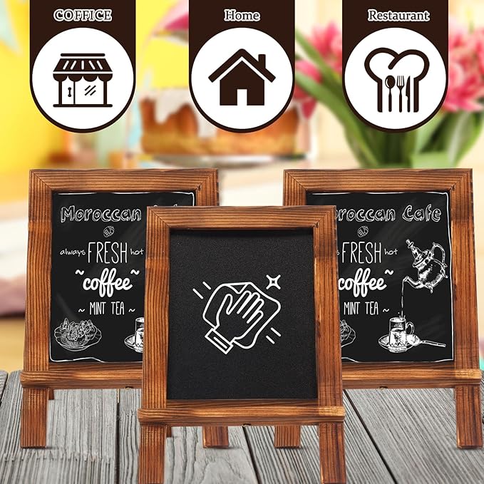 Harloon 3 Pack Christmas Office Products Framed Tabletop Chalkboard Sign 9.5" x 14" with Built-in Ledge and Folding Stand with 5 Chalk Marker for Wedding Kitchen School Birthday(Rustic Brown)