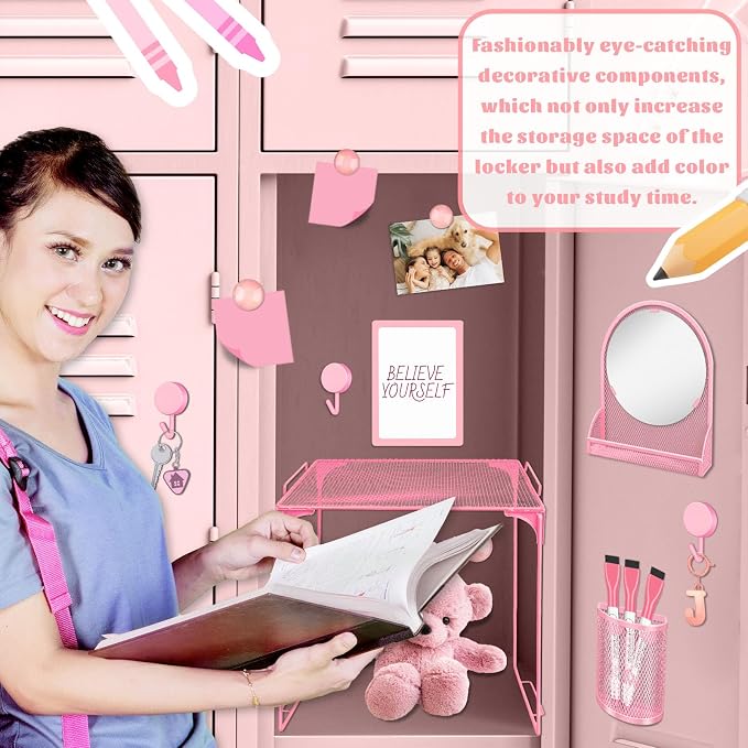Denylo pro Pink Magnetic Locker Accessories Kit Include Back to School Essentials for Back to School Decorations Office Supplies