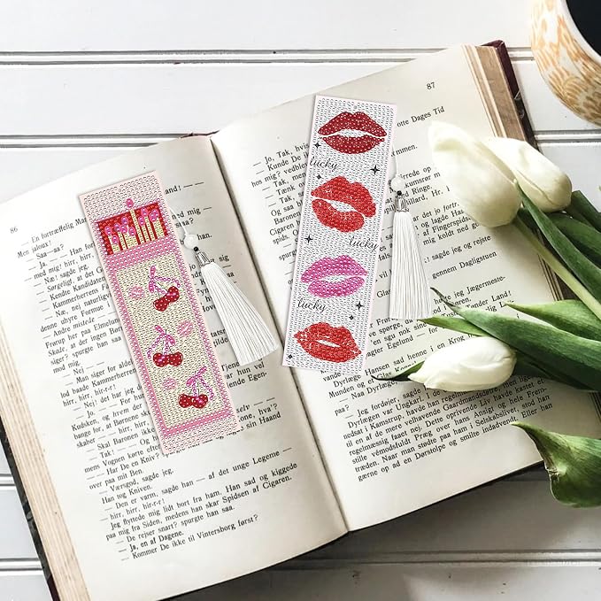 Y2K Coquette Diamond Art Bookmarks, 8 Pcs Pink Bow Leopard Diamond Painting Bookmark Kits for Adults Lucky 8 Ball Design, DIY Girly Aesthetic Book Marks with Tassels for Reading Lover Gifts