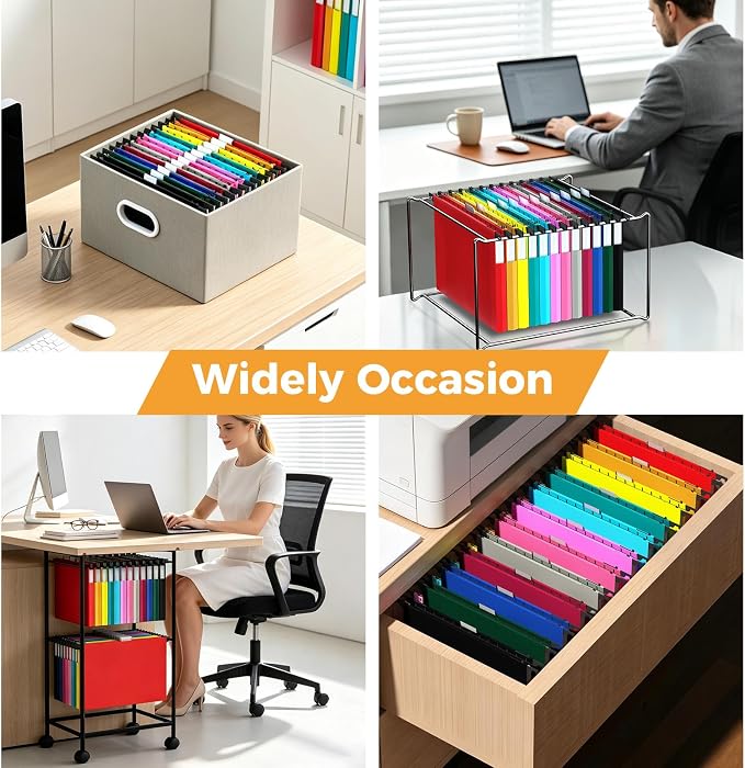 Ansook Legal Size Hanging File Folders,12 Pack Plastic Legal Size File Folders Hanging with Tabs, Heavy Duty 1 Inch Expansion, Assorted Colors, Hanging Organizers Home Office School for Filing Cabinet