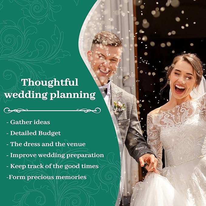 Wedding Planner & Organizer - Wedding Planner Book and Organizer for the Bride, 9.5" x 11.9" Diary Engagement Gift Book, Hardcover + Metal Corner + 5 Inner Pockets + Sticker + Elastic Closure - Floral