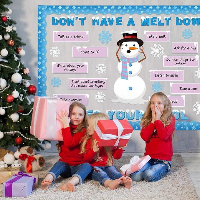 Winter Mental Health Bulletin Board Set Christmas Emotion Motivational Classroom Decorations Snowman Emotional Regulation Strategies Snowflakes Cutouts for Door Wall School Office Supplies