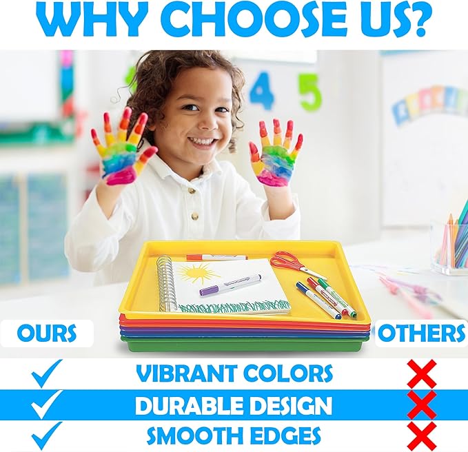 Fun Express Plastic Trays for Classroom Organization - Set of 6 Colorful Art & Craft for Kids | Stackable Activity Trays for Preschool, Daycare & Educational Activities | Multi-Purpose Design