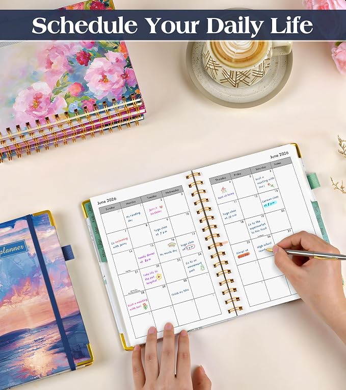 2026 Planner, Hardcover Weekly and Monthly Planner for Women, January 2026 - December 2026, Spiral Yearly Agenda Organizer Book 2026 with Tabs, Daily Calendar Planners for School Work Home, A5 (5.75" x 8.38"), Seaside Sunset