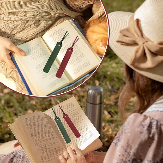 Zonon 10 Pieces Leather Bookmarks Handmade Genuine Leather Page Markers Personalized Bookmarks for Book Reading Bookworm Book Lovers Readers Writers Accessories(Deep Red, Navy Green)