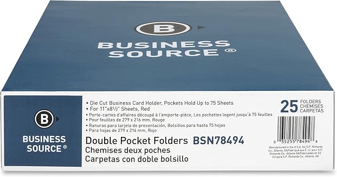 Business Source Double Pocket Portfolio - Green - Box of 25 (78494)