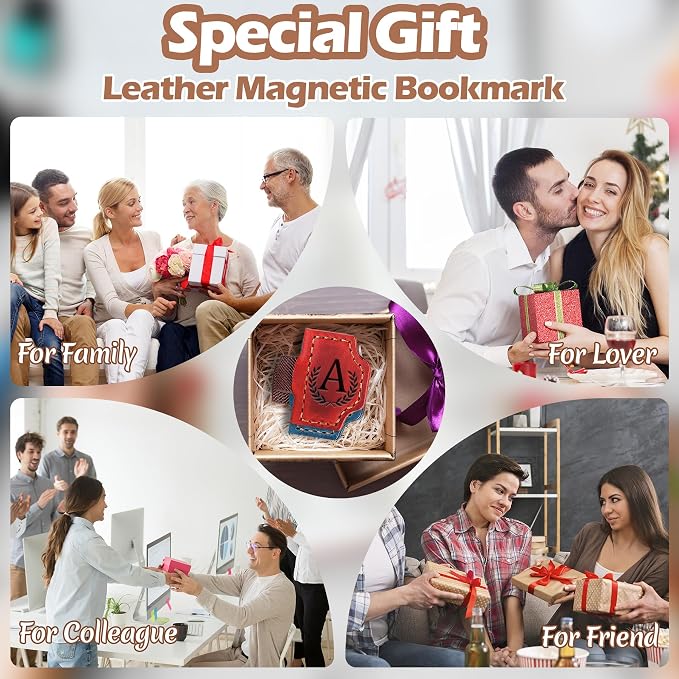 Bygone Mark Bookmark with Pen Holder, 26 Letters Name Initial Personalized Magnetic Bookmarks, Leather Book Mark for Men Women, Travelers Accessories, Teachers Readers Book Lovers Gifts (Purple, J)
