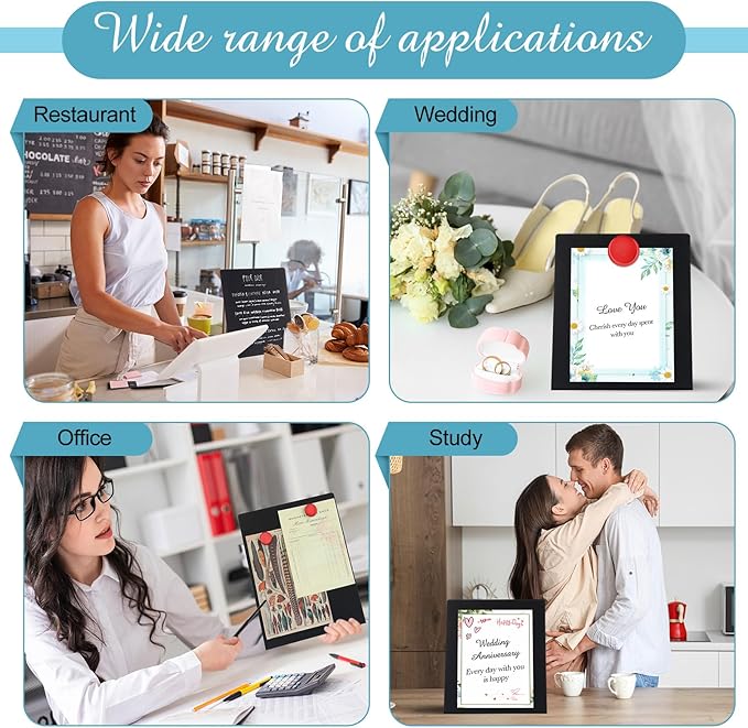 Fainne 2 Pcs Magnetic Bulletin Board with Easel Stand Mini Black Magnet Metal Tabletop Memo Display Board for Back to School Menu Table Office Supplies (12.6 x 11 Inches)