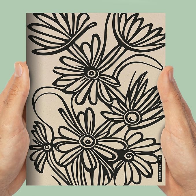 TF Publishing 2026 Drawn Daisies Medium Monthly Planner - 2 Page Spreads with Extra Large Calendar Grids and Planning Prompts - 12 Month Planner for School and Work - 6.5in x 8in