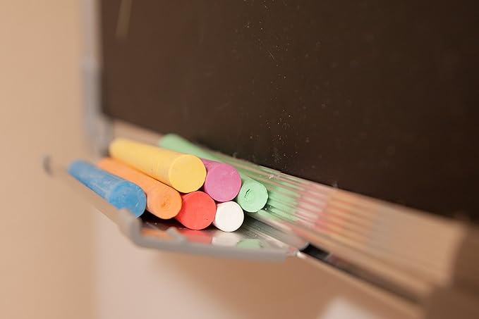 Chalkboard Set - 24 x 24 in Black Board with 1 Magnetic Chalk Eraser, 14 Chalk Sticks (7 Colors) and 4 Magnets - Large Message Wall Hanging Blackboard with Sturdy Frame for Home Office and Kitchen
