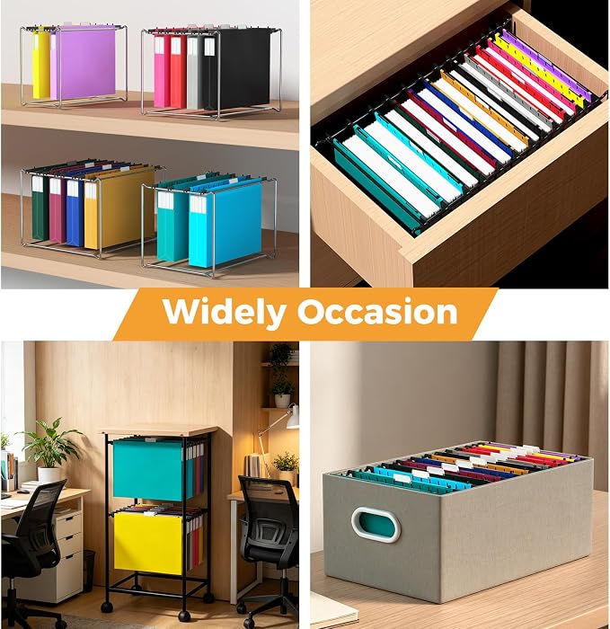 Ansook 12 Pack Plastic Hanging File Folders, Heavy Duty Letter Size Hanging Folders with Tabs, 2 x 1", 4 x 1.5", 4 x 2", 2 x 2.5", Hanging Files for Office and Document Organization, Assorted Colors