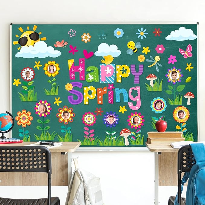 Spring Bulletin Board Decorations, Hello Spring Bulletin Board Decorations Includes Flower Mindset Photo Posting Craft Cutouts and Sun Cloud Cutouts for School Offices Classroom Back to School Party
