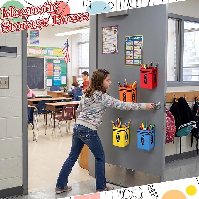 6 Pcs Crayon Classroom Decor Classroom Magnetic Storage Boxes Magnetic Storage Containers Plastics Pen Holder for Refrigerator Whiteboard Home Office School Organizer Supply