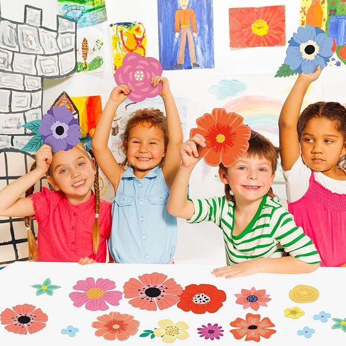 60Pcs Back to School Wildflowers Bulletin Board Decoration Wildflowers Classroom Decor Cutouts Set Preschool Floral Themed Card Teacher Students Supplies for Party School Classroom Walls Blackboard