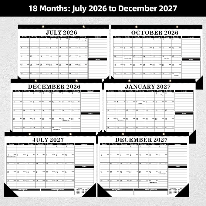 Tcamp Desk Calendar 2026-2027, Large Desktop Calendar 2026-2027 (Jul. 2026 - Dec. 2027), Big 17" x 12" Wall Monthly Calendar with Julian Dates, 18 Months Desk Planner for Home School Office Desktop