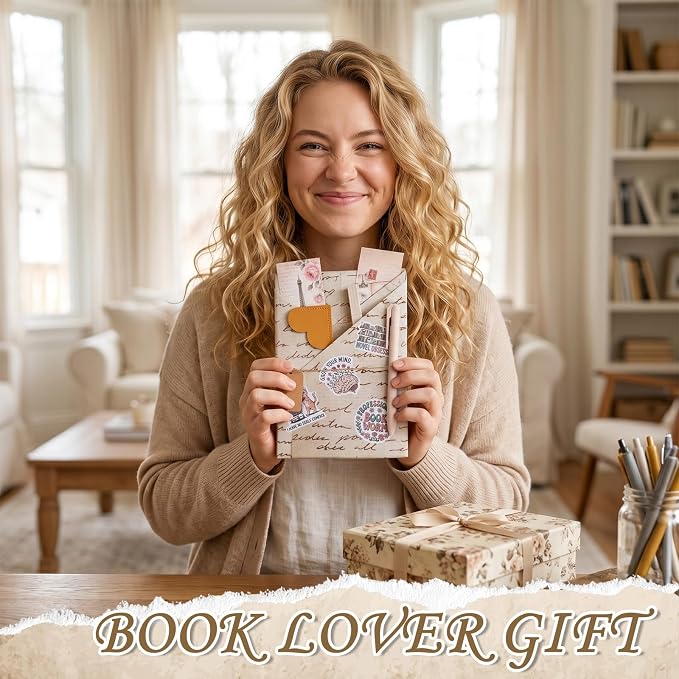 Blind Date with a Book Gift Box 6 Set Blind Book Date Gift Supplies Includes Kraft Paper Tags Bookmark Pens Stickers for Women Book Lover Club Librarian Bookish Reader Gifts (Retro)