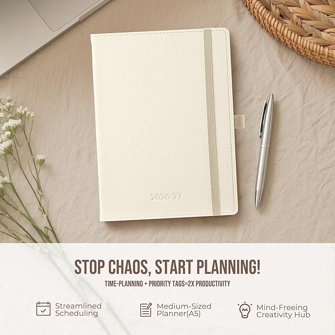 Planner 2026-2027 Weekly & Monthly Planner, 18 Month Academic Calendar July 2026 – Dec 2027, Horizontal Layout with Monthly Tabs, Textured Fabric Hardcover, White