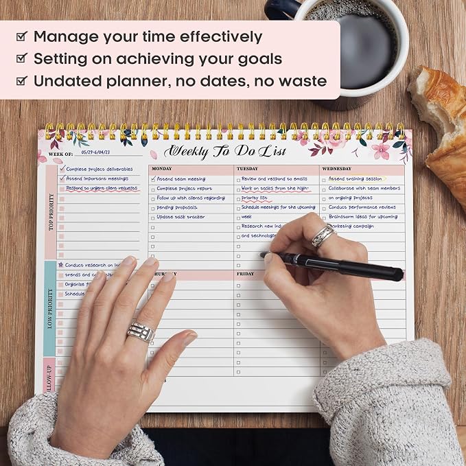 Taja Weekly To Do List Notepad with 52 Undated Sheets(8.5"×11")- Weekly Desk Planner for Women & Man, Work and Home - 1 Pack Whispering Petal