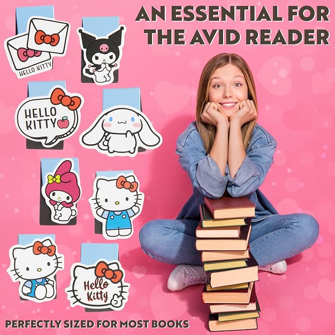 Hello Kitty Magnetic Bookmark Page Clip, School University Cute Reading Gifts (Blue 8 Pack)
