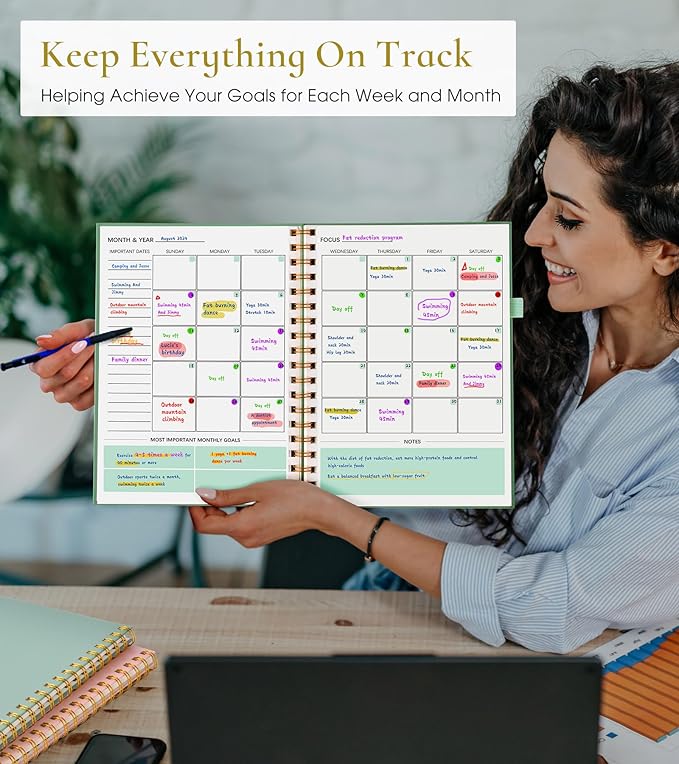 Undated Weekly and Monthly Planner, B5 Large Weekly To Do List Notebook with Goal & Habit Tracker Organizer, Hardcover Spiral Bound Blank Monthly Planner for Work School Home 7.4" x 9.64" Green