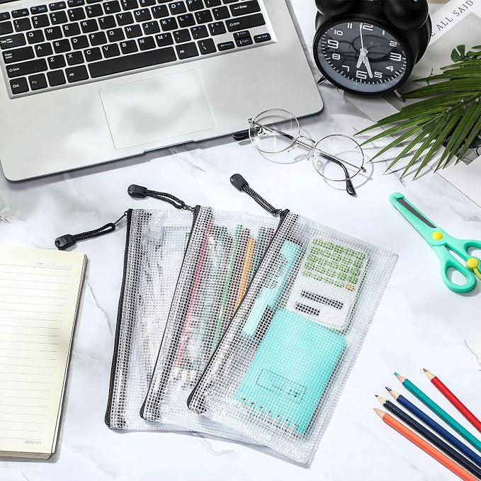 Zhehao 400 Pcs A6 Mesh Zipper Pouch Pencil Pouch with Zipper Waterproof Mesh Storage Bags Small File Bags for Classroom Organization School Office Supplies, 9.5 x 4.5 Inch (Black)