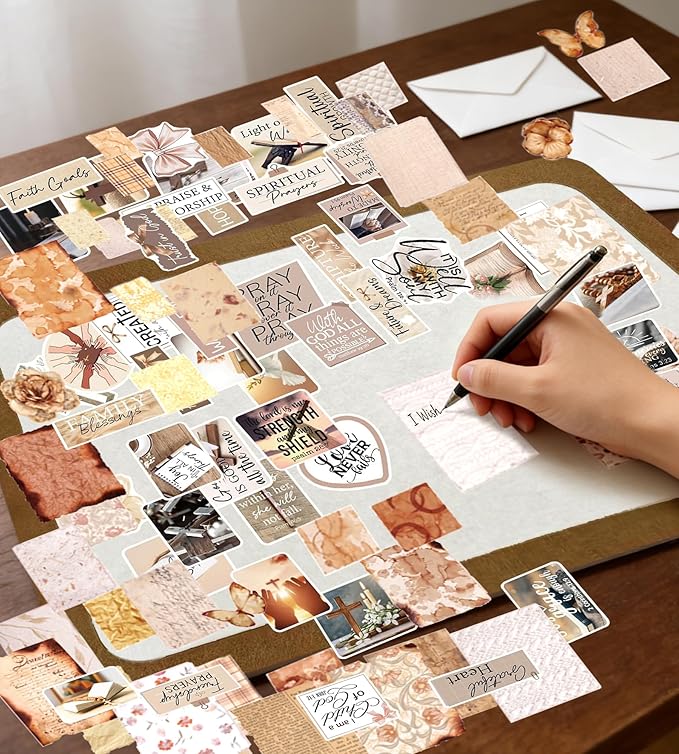 Bulletin Board 23.6×15.7 inches 129 Pcs Prayer Board Supplies Kit for Women with Board, Envelopes, Pins, Boho Decorative Stickers Cards for Home Office Classroom School Wall Art