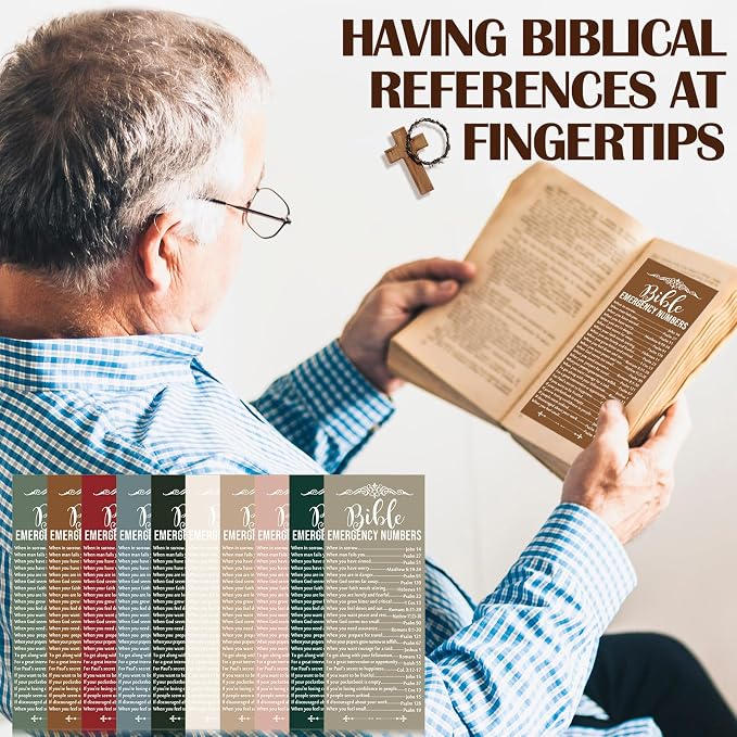 Motiskyy 100 Pcs Christian Bible Verse Emergency Numbers Bookmark Religious Church Gift 2.36 x 6'' Catholic Book of The Bible Card for Mom Women Men Retreat Sunday School(Multicolor)