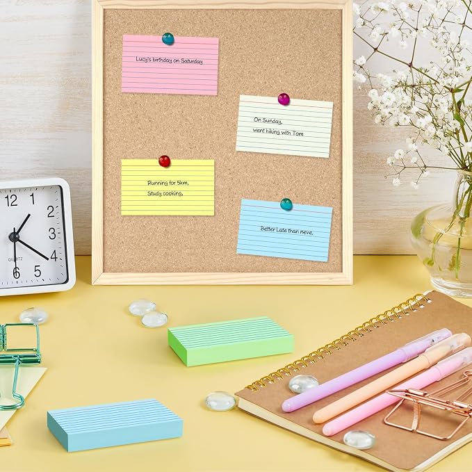 YIZUUN 250 Pack Colored Index Cards 3x5, Flash Cards for Studying, Heavy Note Cards 3x5 for Office, Home and School, 5 Colors, Each Color Individually Wrapped, 50 Pack Per Package