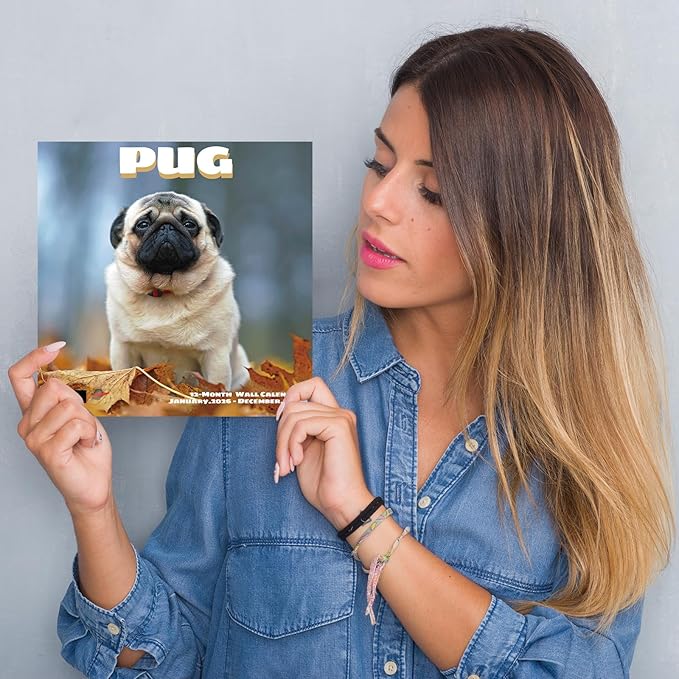2026 Wall Calendar, Pug Dogs Wall Calendar, 12" x 24" Open,Family Planner Calendar, Home & Office Organizer,Hangable, for Dogs lover