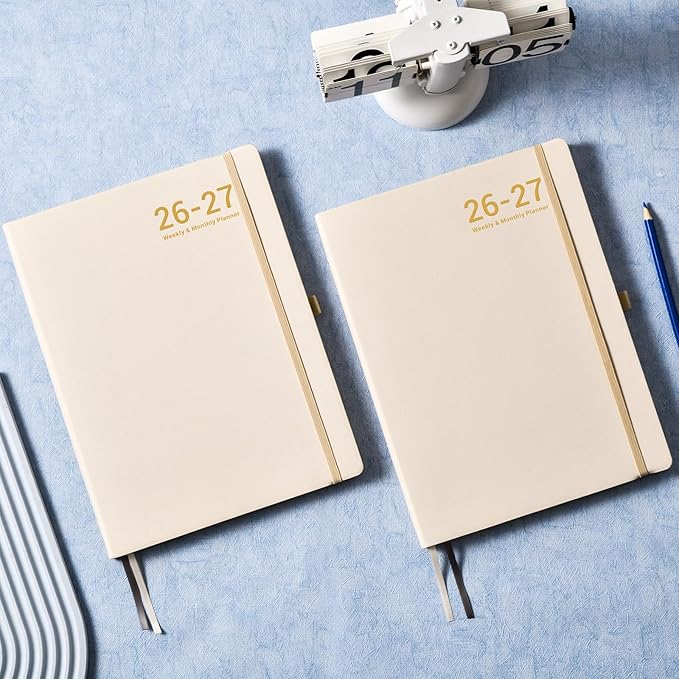 Planner 2026-2027 - JUL 2026 - JUN 2027, Academic Planner 2026-2027, Weekly and Monthly Planners, Leather Cover Planners with Thick Paper, Back Pocket with Notes Pages, Seashell Gold (8.5" x 11")