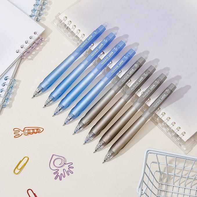 Temiary 8 PCS Retractable Erasable Pens (4 Black & 4 Blue), Heat Sensitive 0.5 mm Fine Point Erasable Gel Ink Pen, Eraser Pen for Journaling Crossword Puzzles School Office Supplies (Blue & Grey)