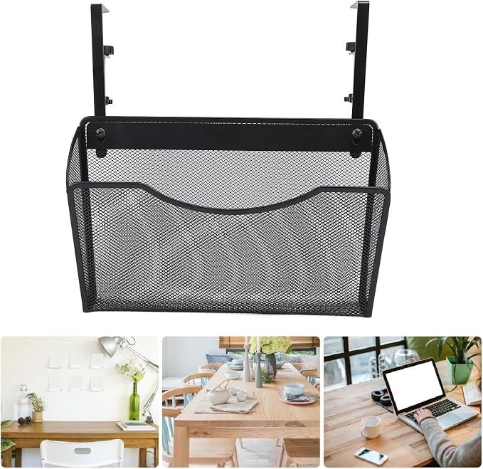 Fockety Desk Side Storage, No Drill Steel Under Desk Storage Laptop Holder, Mesh Hanging Desk Organizer, Clamp On Desk Shelf, Side Desk Organizer, Desk Storage Holder for Office and Home