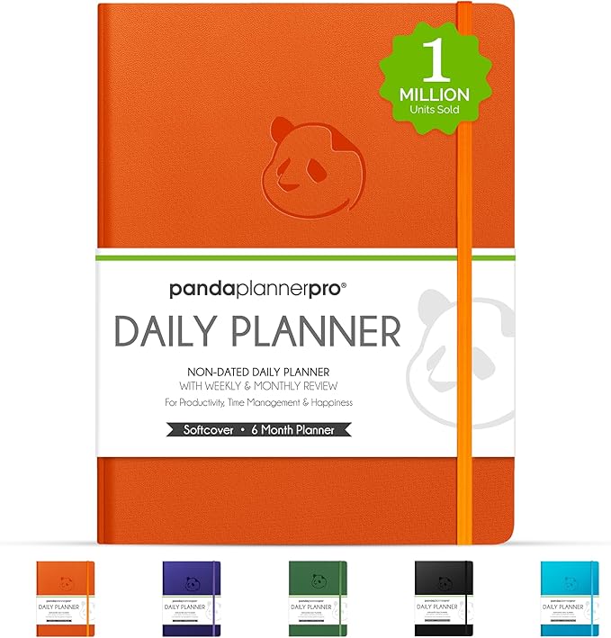 Panda Planner Pro 2026 - A4 6 Month Daily, Weekly & Monthly Planner for Productivity – Large 8.5x11 Undated Day Planner, Goal Planner, Project Organizer & Habit Tracker Notebook – Orange