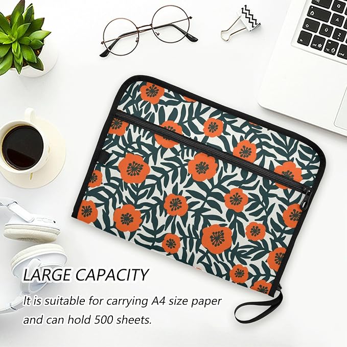 Retro Red Poppies 13 Pockets Expanding File Folder with Sticky Labels Accordion File Folder Document Organizer Letter Size A4 Papers Expandable File Keeper