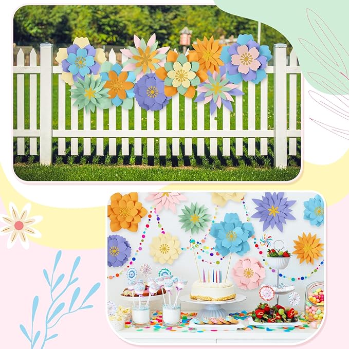 MotiMind 12 Pcs Paper Flowers Decorations for Wall DIY Paper Flowers Bulletin Board 3D Handcrafted Backdrop Decoration for Classroom Back to School Party (Pastel Color)