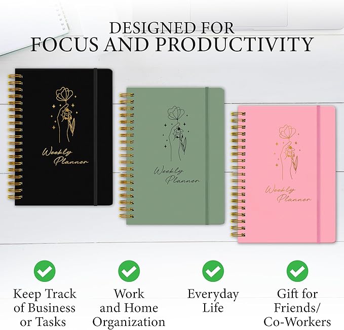 Undated Weekly Planner – Minimalist Notebook for Work, Home & Daily Writing | Simple Matte Planner for Goals, Appointments, Notes & Productivity, Elegant Cardstock Pages, Black