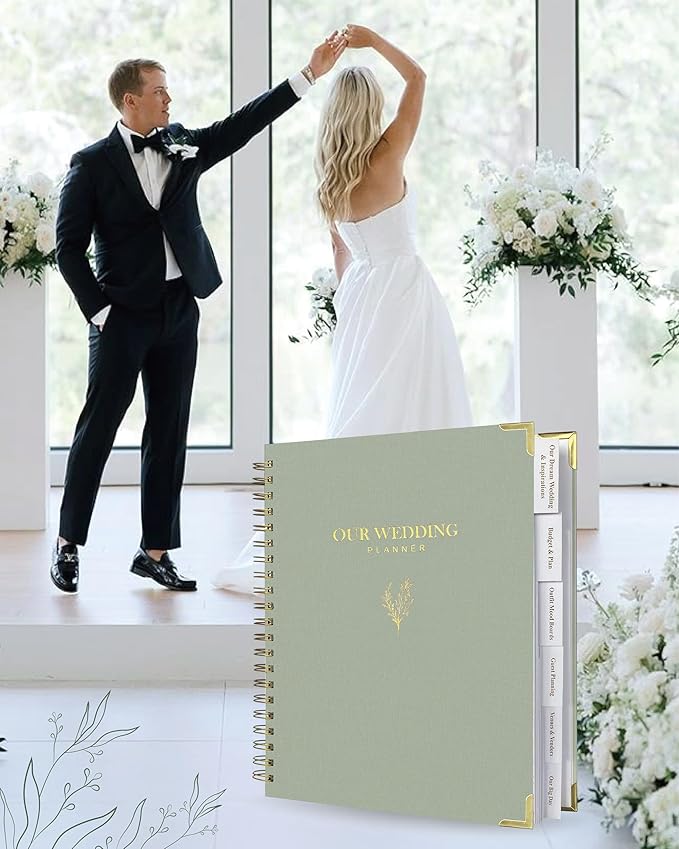 Wedding Planner Book and Organizer for Bride, Elegant Linen Cover Wedding Planning Binder with Checklists, Pockets & Calendars,Perfect Engagement Gifts for Couples