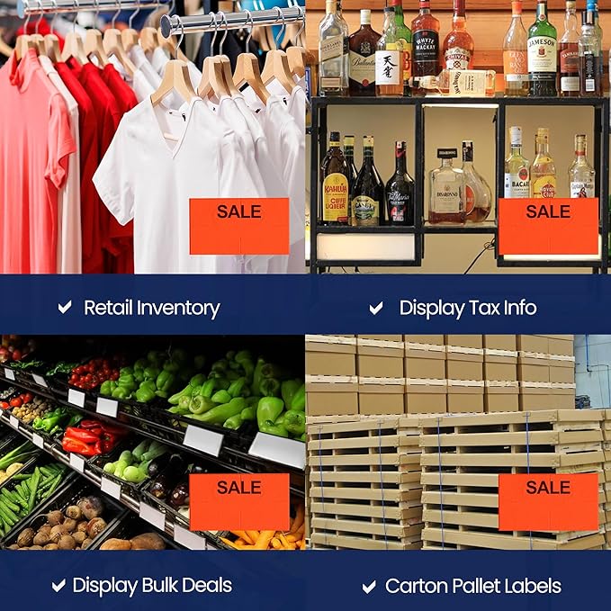Perco "Sale" Fluorescent Red Pricing Labels for Monarch 1131 Price Gun – 8 Sleeves, 64 Rolls Value Pack - 160,000 Price Marking Labels – with Ink Rolls Included
