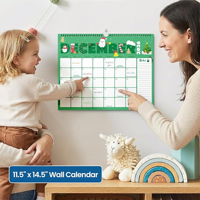 SUNEE 2026-2027 Calendar - 18 Months Wall Calendar Jul. 2026 - Dec. 2027, 14.5"x11.5" Big Grid Hanging Calendar with Note for Organizing & Planning, Cute
