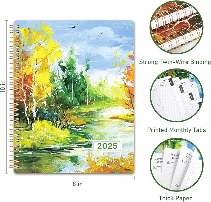 2025 Planner - 2025 Calendar Planner Weekly and Monthly, Jan. 2025 - Dec. 2025, 8" x 10", 2025 Planner Spiral Bound, Twin-wire Binding - Golden Autumn