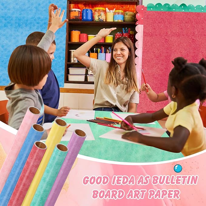 Skyygemm 6 Rolls Bulletin Board Paper Fade Resistant Colored Bulletin Board Paper Roll Bulk for Art Decor Drawing Craft Painting(4 x 12 ft,Watercolor)