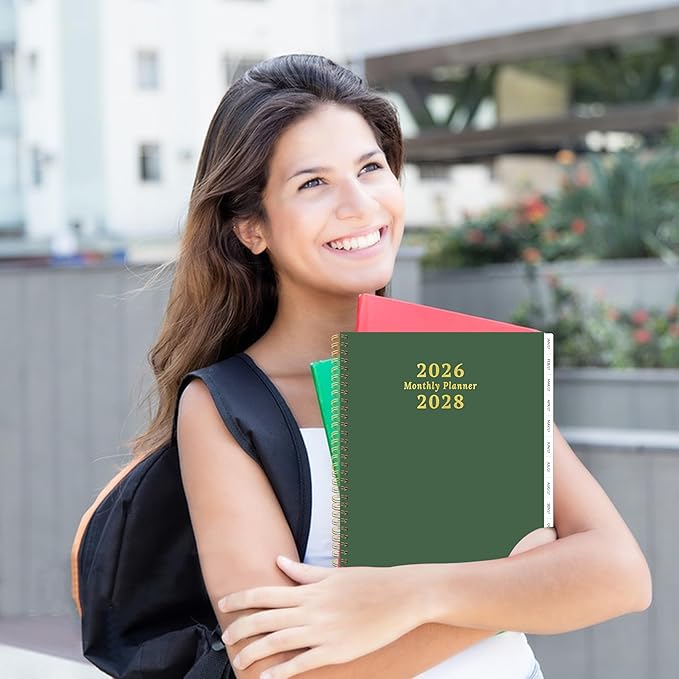 2026-2028 Monthly Planner, 2 Year Monthly Planner/Calendar 2026-208, Jul 2026 – Jun 2028, 9" x 11", Tabs, Double-Side Pocket, Holidays, Thick Paper - Dark Green