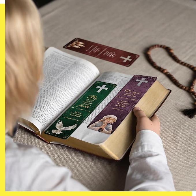 120 PCS Bible Bookmarks, 30 Designs with Hollow Cross Double Sided Printing Bookmarks, Christian Motivational Bookmarks for Women, Men, Church, Book Lovers (1.8” x 7.1”)