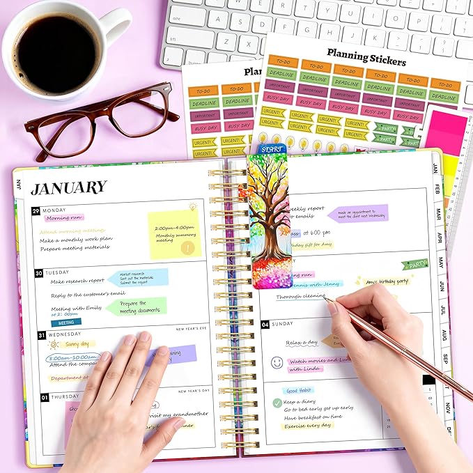 Planner 2026-2027, 18 Month Weekly and Monthly Planner, Jan. 2026 - Jun. 2027, 9" x 11.6" A4 Large Hardcover Calendar Planner with Page Tabs, Separator Page, Inner Pocket, Bookmark, Stickers, Sticky Note Set