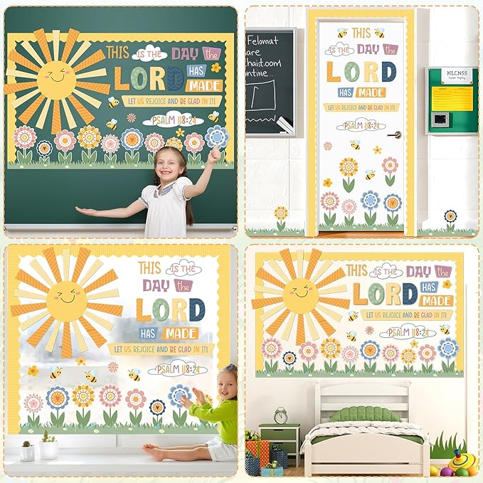 Boho Religious Bulletin Board Set Spring Theme Flower Classroom Decoration Christian Cutout Floral DIY Photo Posting Craft Bible Bulletin Board for Teacher Chalkboard Wall Decor Sunday School Supplies
