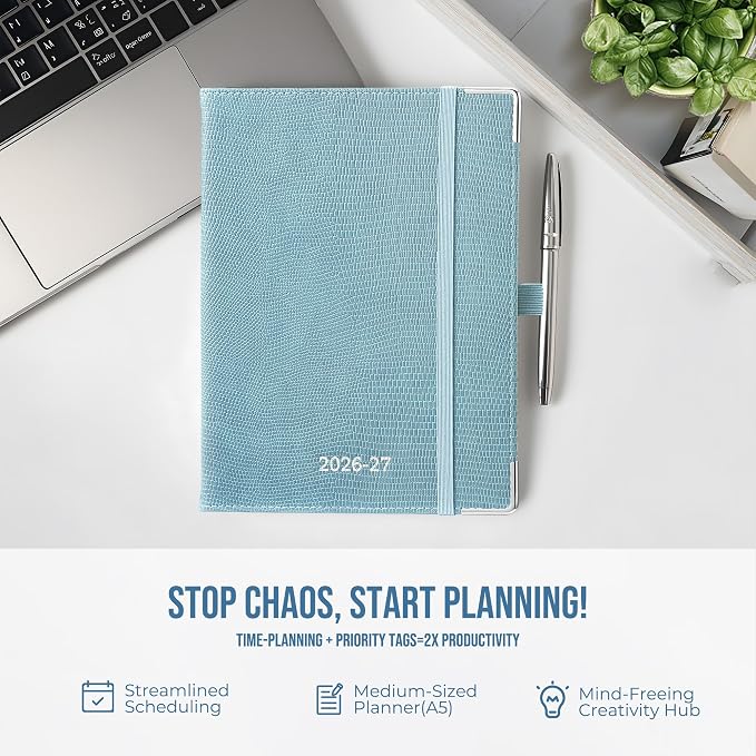 Planner 2026-2027 Weekly & Monthly Planner with Hourly Time Slots, 18 Month Academic Calendar July 2026 – Dec 2027, Vertical Layout, Monthly Tabs, Hardcover Business Agenda, Sky Blue
