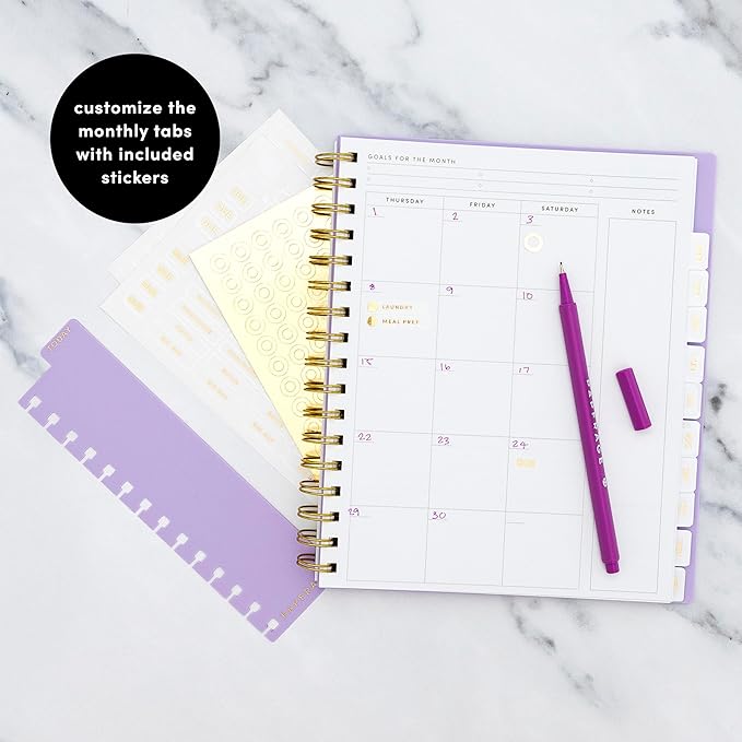 PAPERAGE Undated 12 Month Weekly & Monthly Planner with Durable Cover & Spiral Binding, 7.5 in x 9 in, Productivity Planner with Note Pages, Goals & Budget Trackers, Stickers & Bookmark (Black)