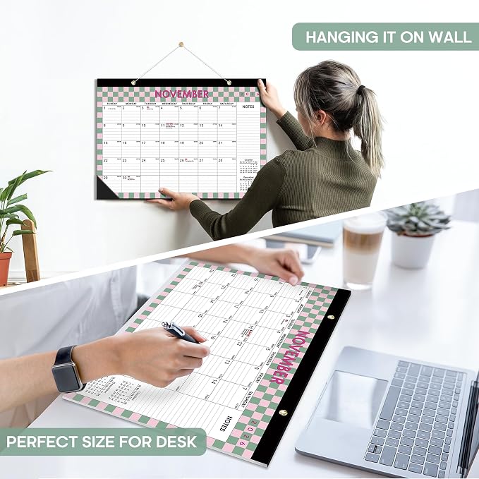 Desk Calendar 2026-2027, 21-Month Calendar Runs Unitl June 2027, Large 17" x 12" Monthly Desktop & Wall Calendar for Home & Office - Checkered