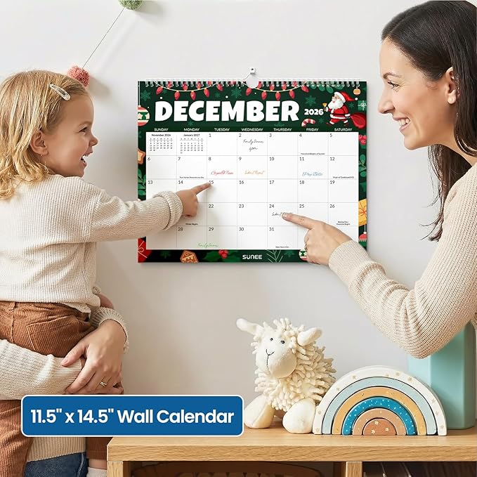 SUNEE Wall Calendar 2026-2027 18 Months Jul. 2026 - Dec. 2027, 14.5"x11.5" Big Grid Hanging Calendar with Note for Organizing & Planning, Monthly Calendar 2026-2027 with Last Month and Next Month, Seasons Color